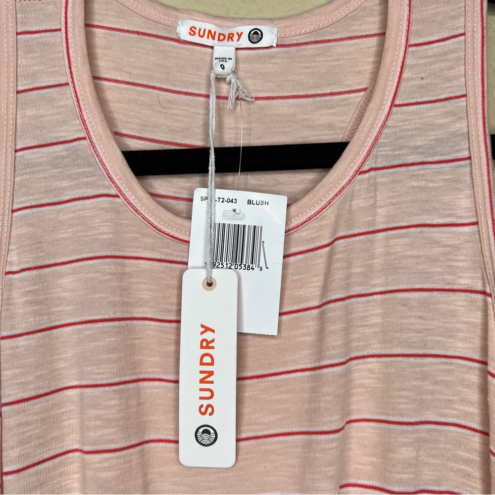 SUNDRY Striped Pink Ruched Racerback Dress - Sz 0 - Picture 4 of 11